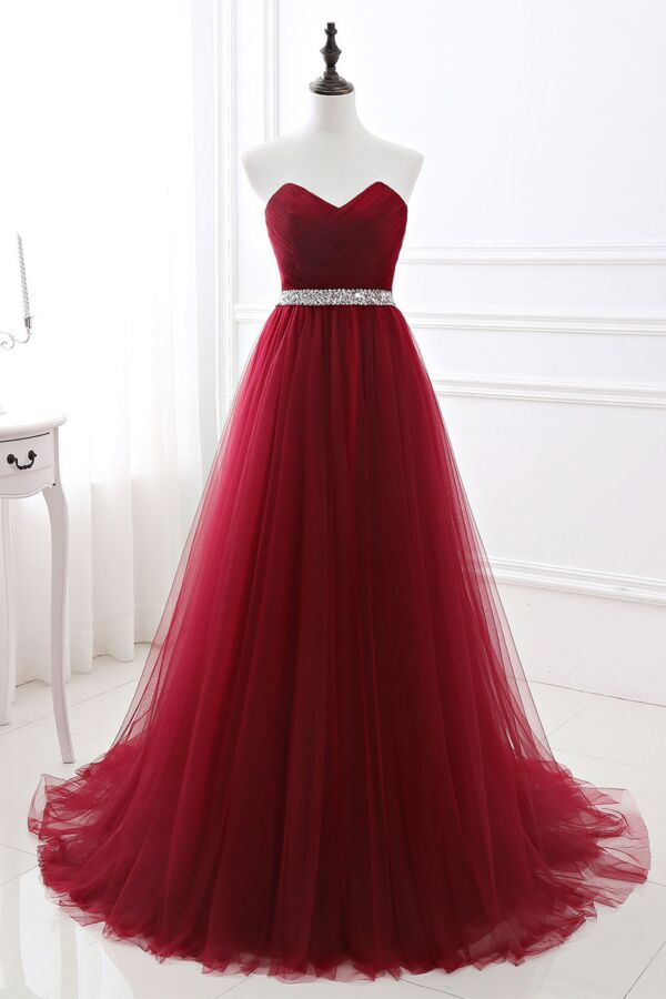 Wine Rose Reverie — Crystal-Waist Princess Dress