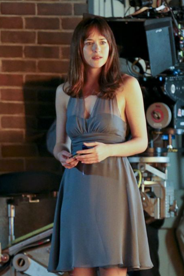Dakota Johnson Short Gray Chiffon Cocktail Party Dress Fifty Shades of Grey