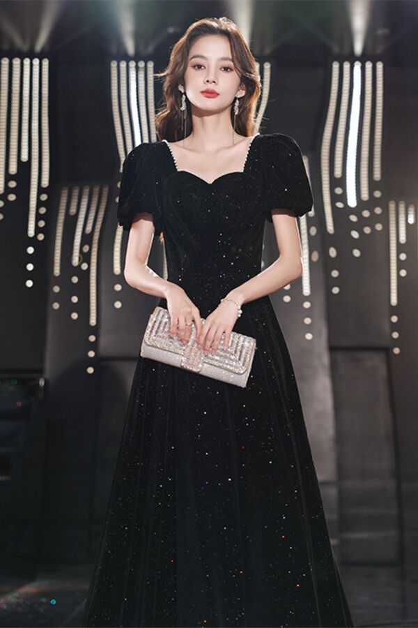 Midnight Constellation — Puff-Sleeve Velvet Gown
