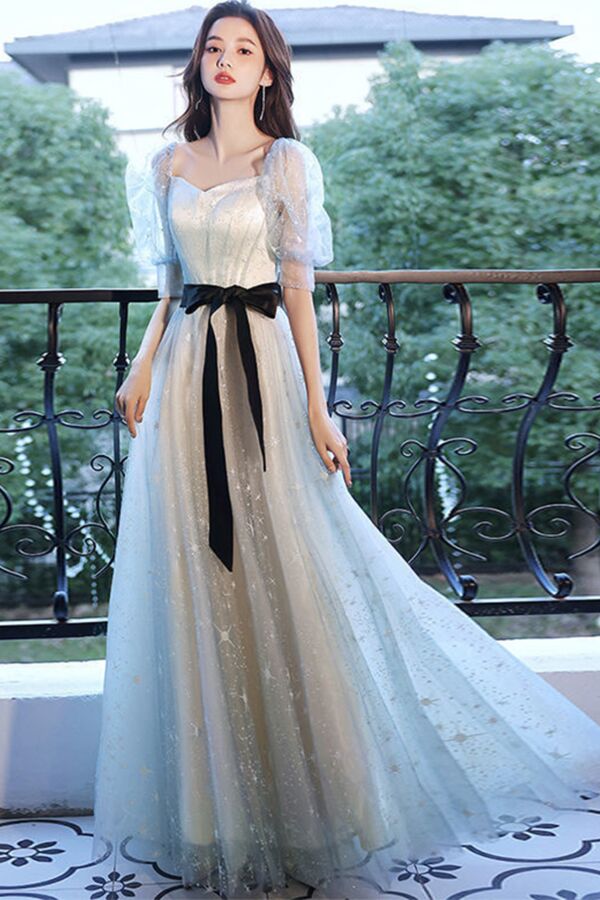 Moonbeam Bow Muse — Sweetheart Puff-Sleeve Maxi
