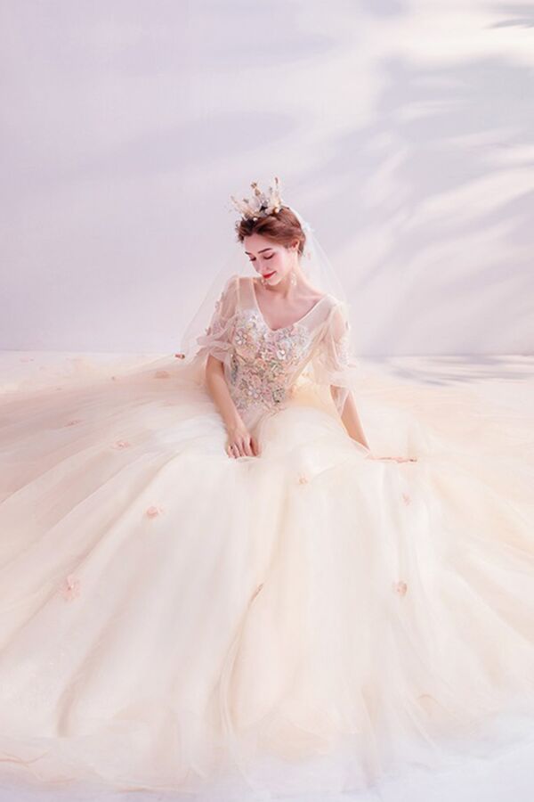 Champagne Petal Princess Tulle Ball Gown