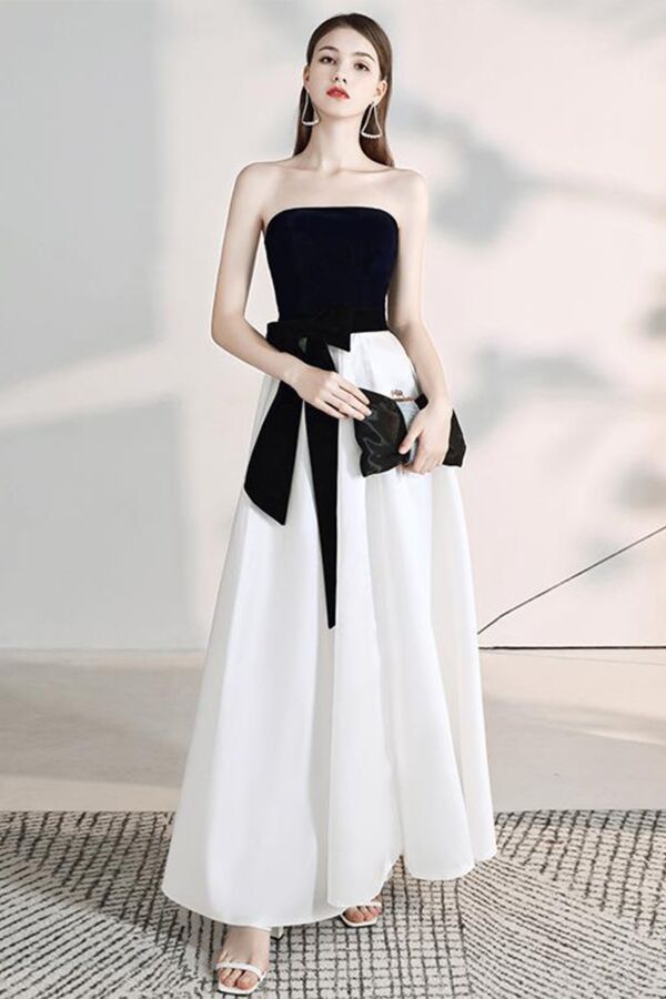 Noir & Ivory Bow-Front Strapless Evening Gown
