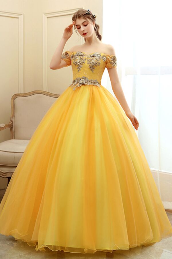 Sunshine Off-Shoulder Embroidered Tulle Ball Gown