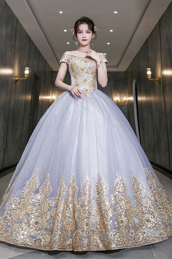 Tulle Off-Shoulder Ball Gown with Evening/Quinceañera Dress