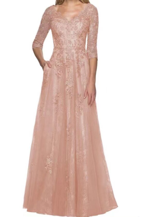 Scalloped V-Neck Tulle Floor-Length Formal Dress with 