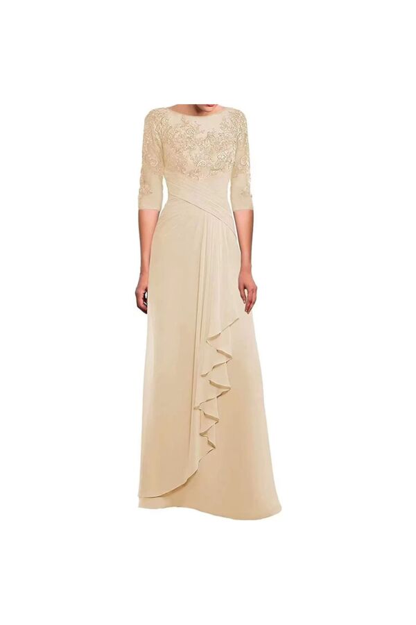 Bateau Neckline A-Line Dress with Cascade Ruffle