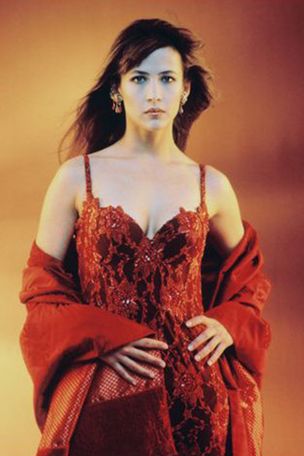 Scarlet Intrigue – Sophie Marceau Black & Red Lace Corset Gown