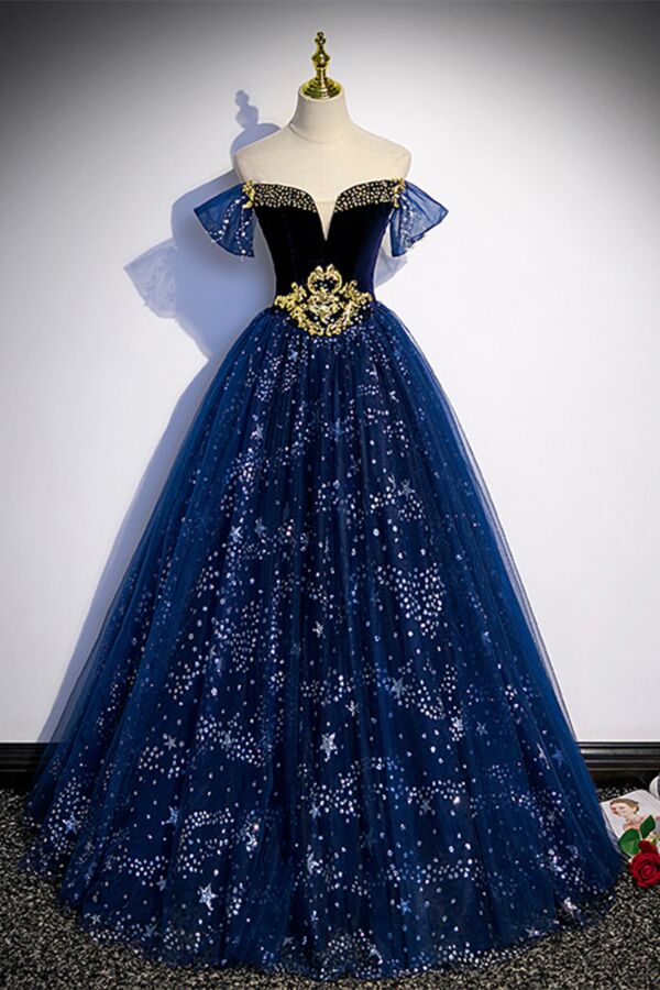 Navy Blue Constellation Quinceañera Dress