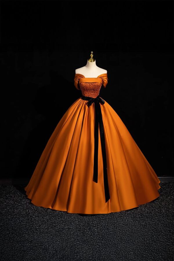 Amber Flame – Off-Shoulder Satin Ball Gown