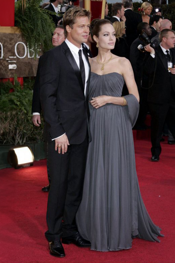 Silver Whisper – Angelina Jolie Golden Globes 2007–Inspired Strapless Draped Chiffon Gown