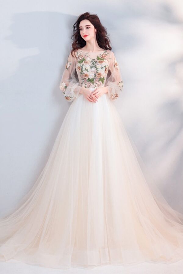 Champagne Long-Sleeve Princess Dress