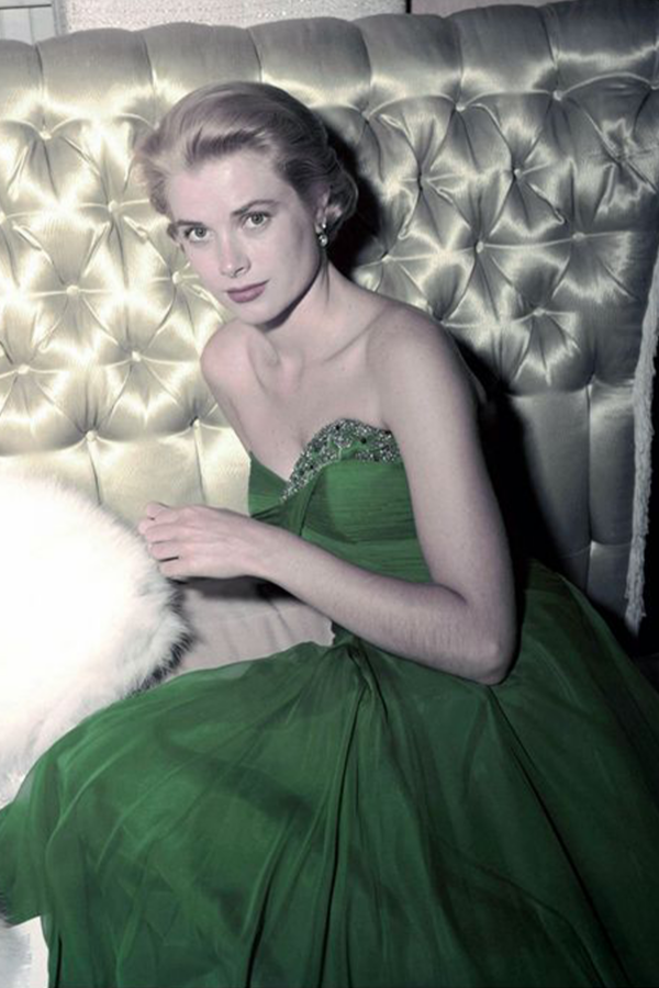 Grace Kelly Emerald Green Chiffon Strapless 1950s Celebrity Formal Evening Dress