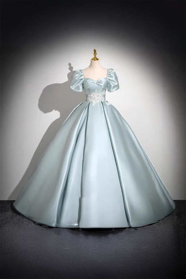 Frost Whisper – Blue Satin Princess Gown