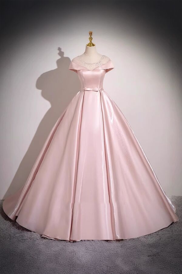 Blush Symphony – Satin Off-Shoulder Gown