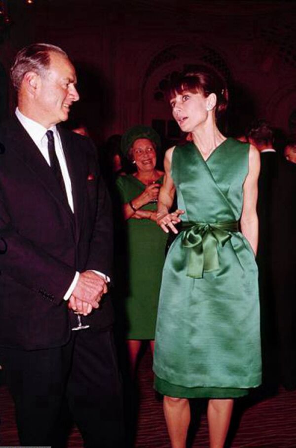 Audrey Hepburn Inspired Green Satin Vintage Cocktail Celebrity Dress