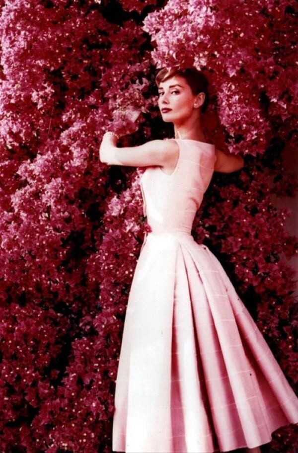 Audrey Hepburn Inspired Pink Sleeveless Tea-length Celebrity Dress 1950s Fashion
