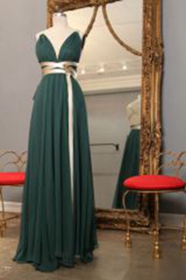 Bay Kennish Blue Chiffon V Neck Backless A Line Prom Dress Switched at Birth