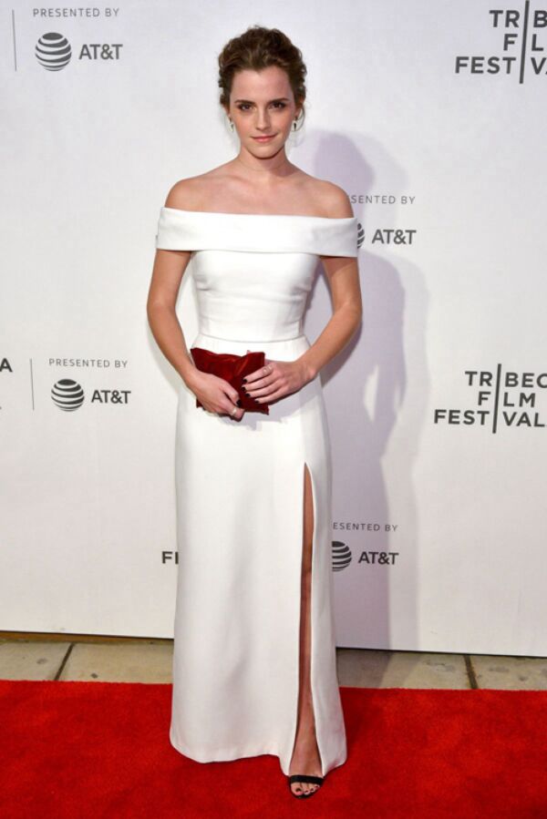 Elegance Reimagined – White Off-the-shoulder Sheath Gown with Side Slit