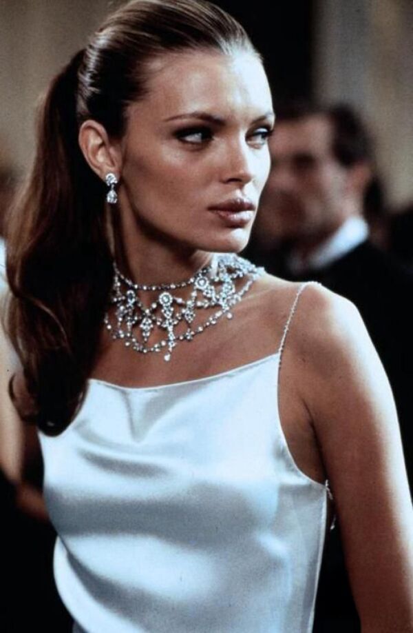 Esther Canadas White Spaghetti Straps Satin Backless Dress "The Thomas Crown Affair"