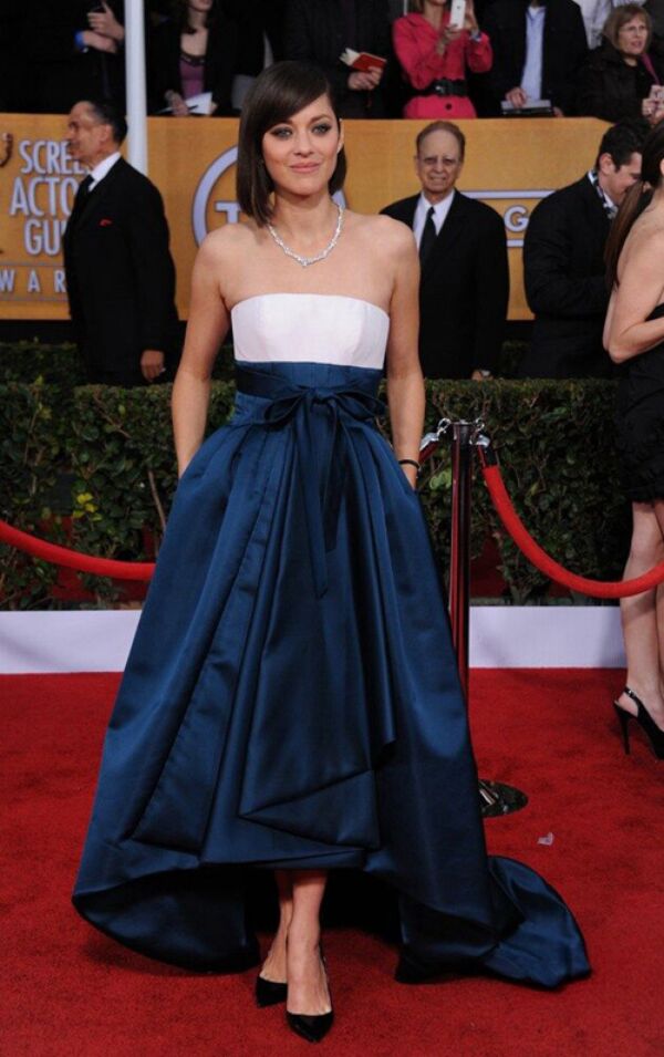 Marion Cotillard Blue and White Satin Formal Prom Dress SAG Awards 2013