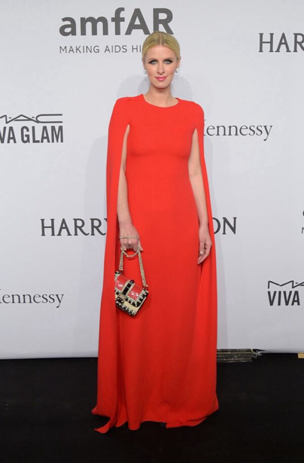 Nicky Hilton Inspired Red Cape Celebrity Formal Evening Dress amfAR New York Gala