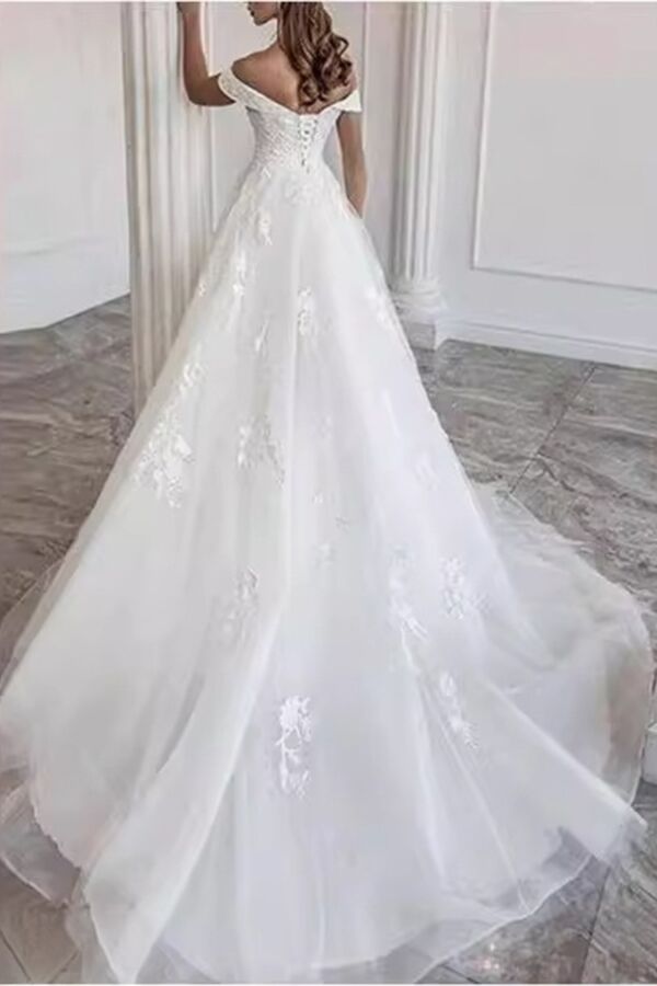 Off Shoulder Lace Gown with Long Train for Formal Events