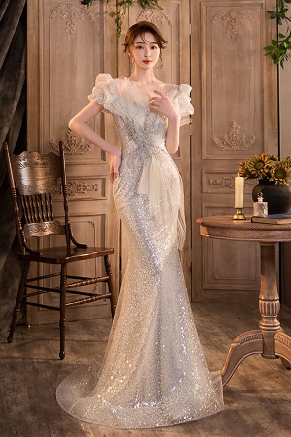 Glimmering Elegance Tulle and Sequin Evening Gown