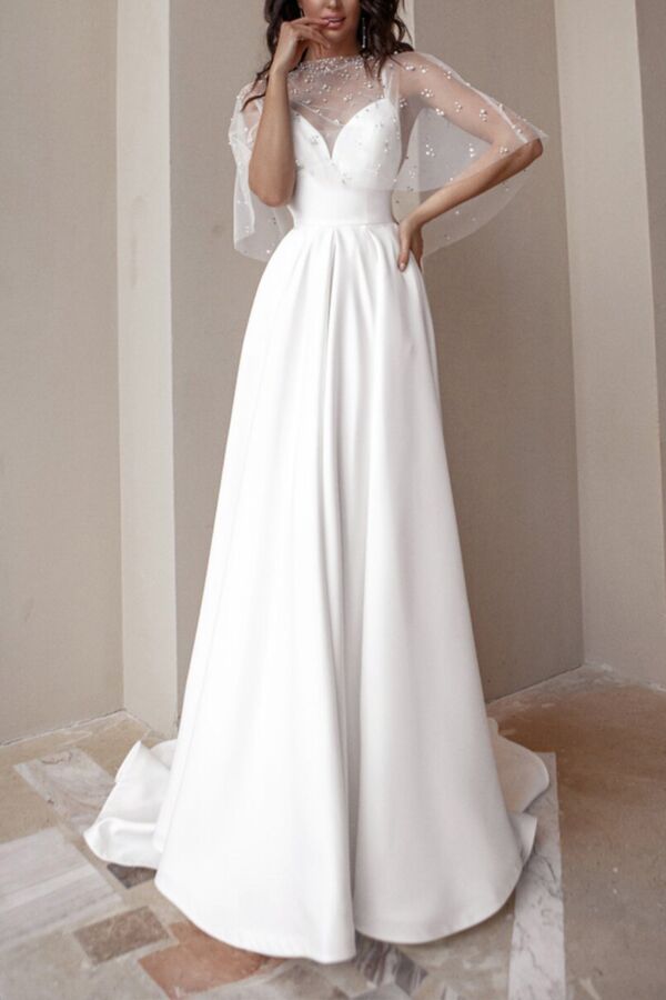 Ivory Sheer Capelet Wedding Gown