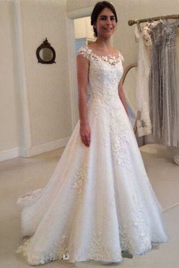 Lace Neckline Gown with Long Train Formal Events