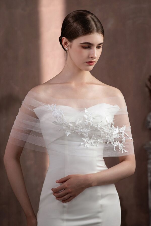 Elegant Floral Tulle Bridal Wrap for Formal Wedding Shawl