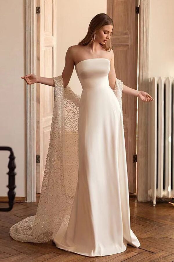Strapless Satin Mermaid Gown with Sequin Cape for Formal Events