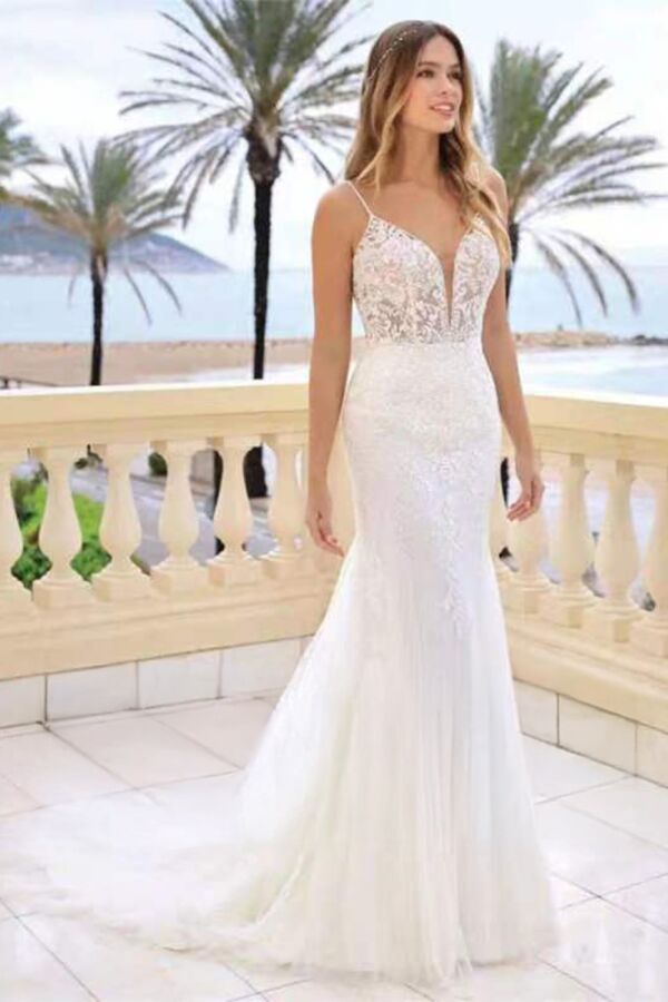 Lace Mermaid Gown Long Train for Formal Events