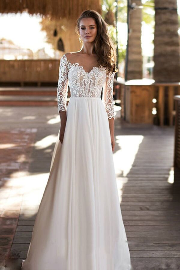 Illusion Neckline Long-Sleeve Tulle Ball Gown with Long Train for Formal Events
