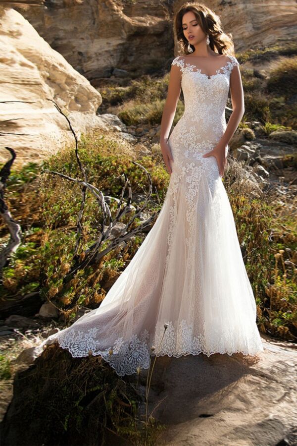 Lace Illusion Mermaid Gown with Long Train Formal Events
