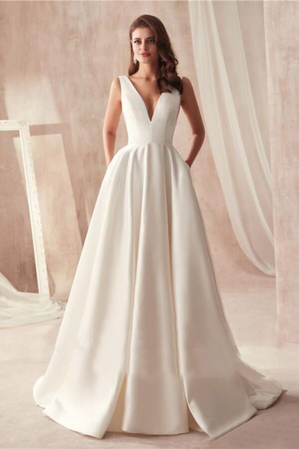 Deep V-Neck Ball Gown with Long Train for Formal Events