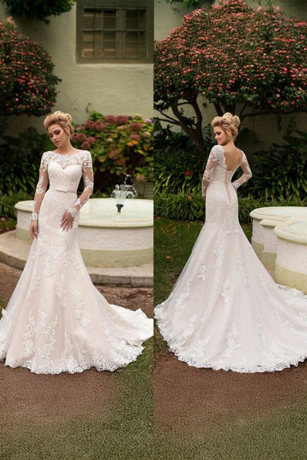 Lace Illusion Mermaid Gown with Long Train for Formal Events