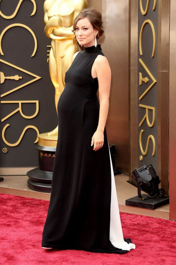 Olivia Wilde Black and White Maternity Formal Dress Oscars 2014
