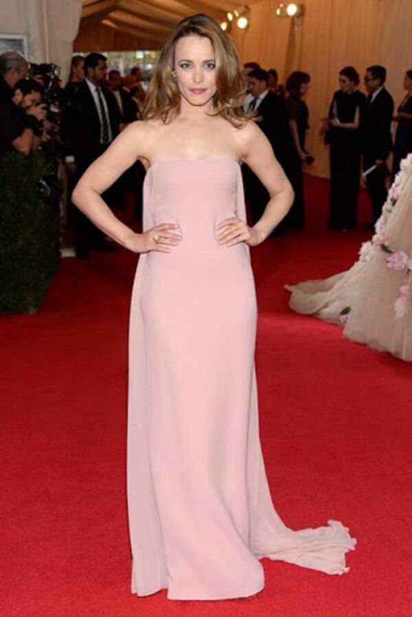 Rachel McAdams Pink Strapless Celebrity Formal Prom Evening Dress Met Gala 2014
