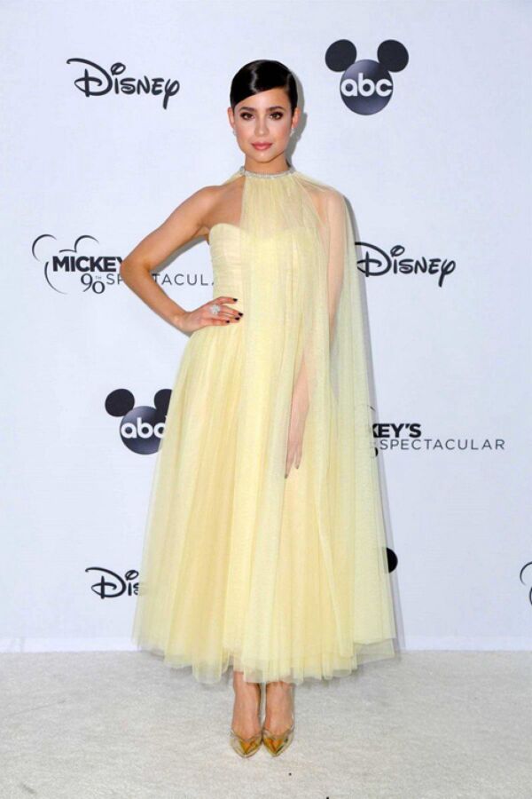 Sofia Carson Inspired Yellow Tulle Celebrity Prom Party Dress Mickey's 90th Spectacular