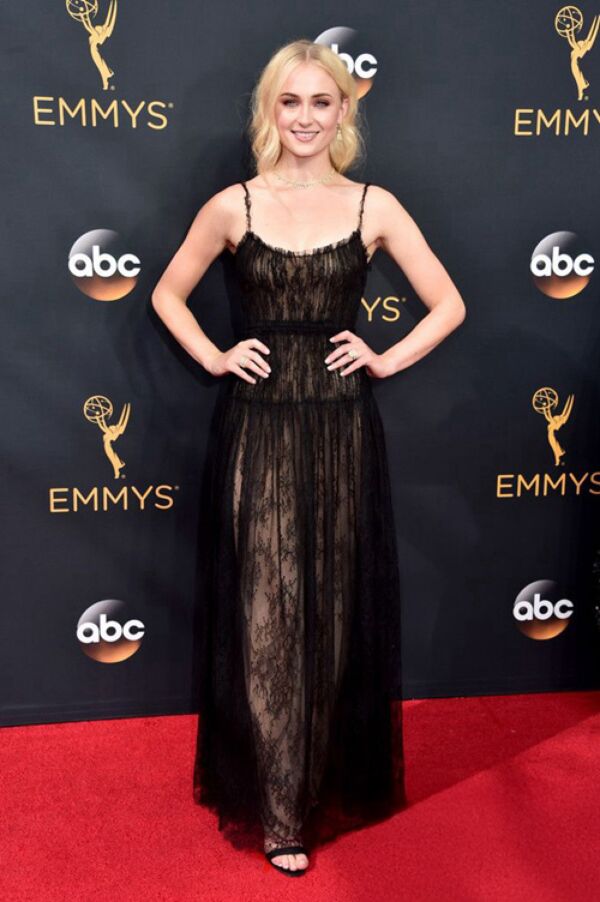Sophie Turner Black Spaghetti Straps Lace Formal Prom Celebrity Dress Emmys 2016