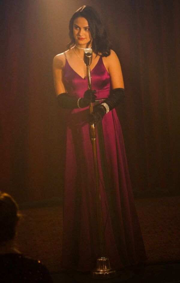Camila Mendes as Veronica Lodge Fuchsia Pink Satin Dress on TV Show Riverdale