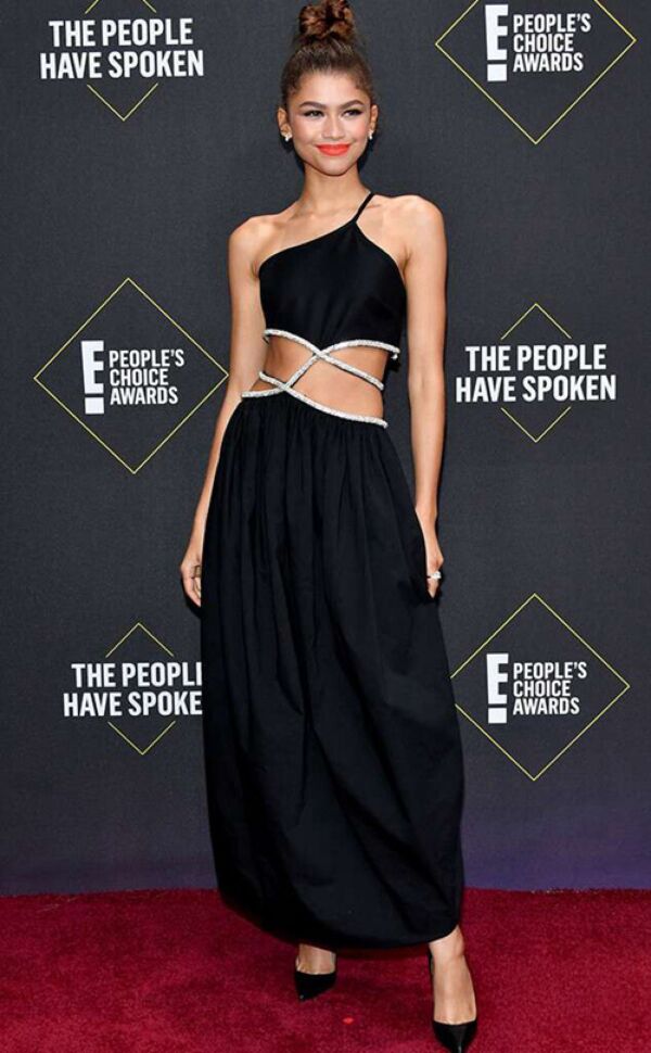 Zendaya Black Cut-out Celebrity Dress with Slit People's Choice Awards 2019