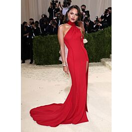 Eiza Gonzalez Inspired Red High-neck Celebrity Evening Dress with Slit