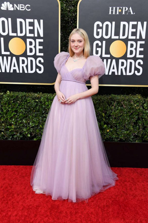 Dakota Fanning Lilac Tulle Long Formal Prom Celebrity Dress Golden Globes 2020