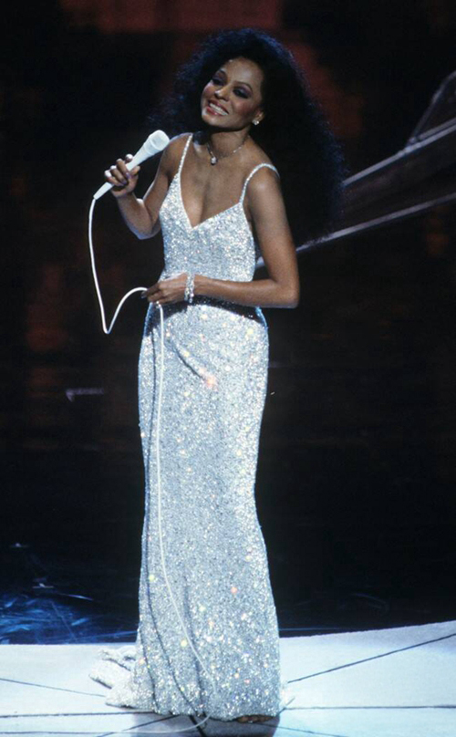 Diana Ross Inspired Silver Sequin Spaghetti Straps V-neck Celebrity Dress Oscars 1985