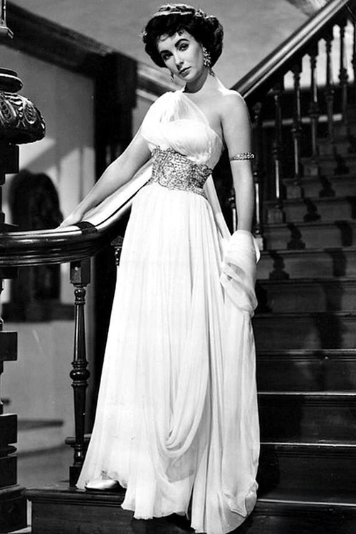 Elizabeth Taylor White One-shoulder Chiffon Celebrity Evening Dress in Movie "Elephant Walk"