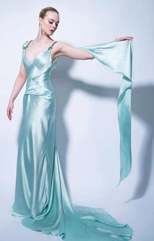 Elle Fanning Inspired Light Blue Satin Celebrity Formal Prom Dress Golden Globes 2021
