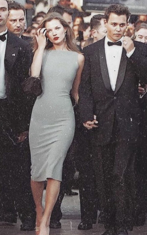 Kate Moss Inspired Short Gray Midi Cocktail Party Celebrity Dress Cannes 1997