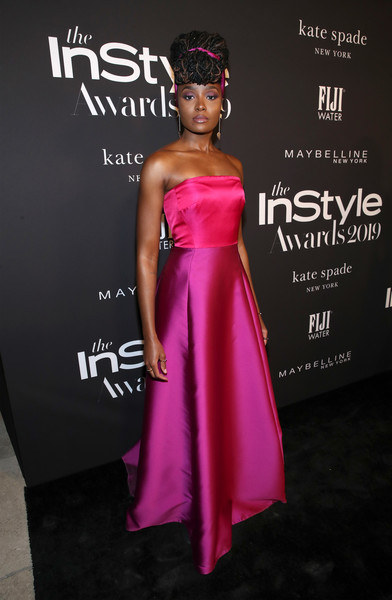 Kiki Layne Fuchsia and Purple Strapless Satin Dress InStyle Awards 2019
