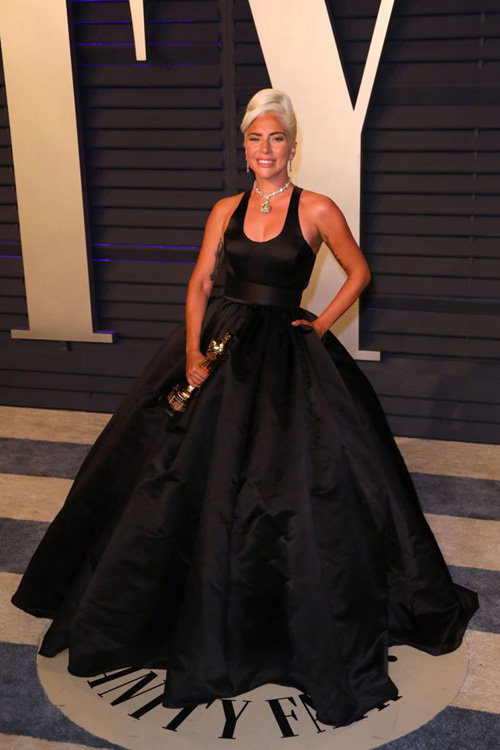 Lady Gaga Black Satin Ball Gown Vanity Fair Oscar Party 2019